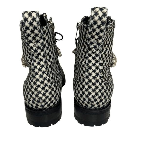 Jimmy Choo Cruz Black White Houndstooth Embellished Combat Lace-Up Boots EU 37 - Picture 5 of 10